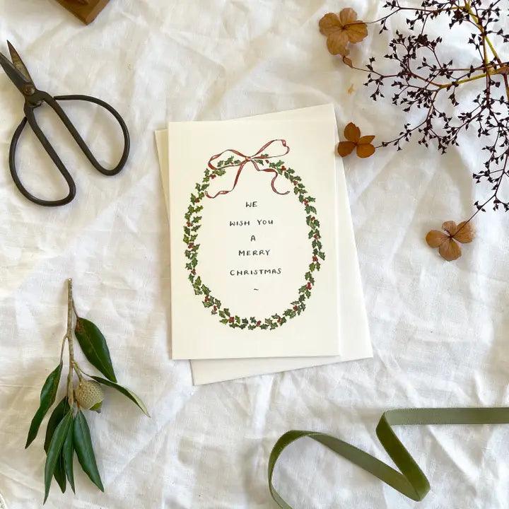 Holly Wreath Traditional Christmas Card - Winterberries