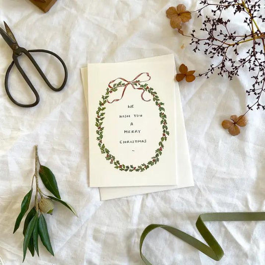 Holly Wreath Traditional Christmas Card - Winterberries