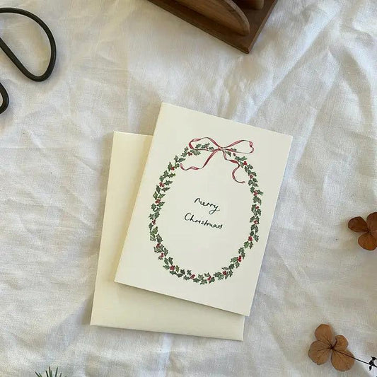 Holly Wreath Traditional Petite Christmas Card - Winterberries