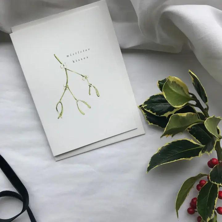 Mistletoe Foliage Botanical Watercolour Christmas Card - Winterberries