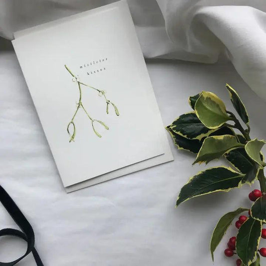 Mistletoe Foliage Botanical Watercolour Christmas Card - Winterberries