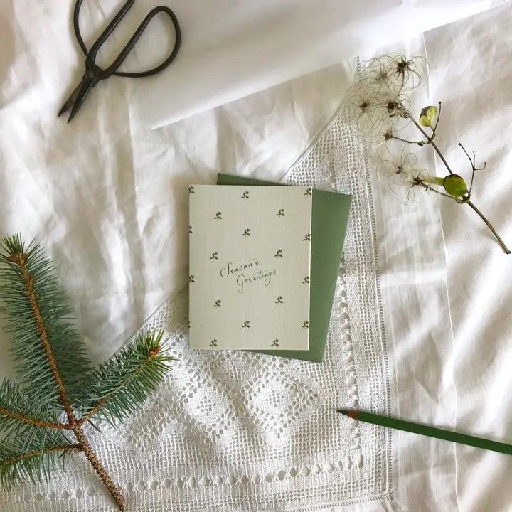 Traditional Holly Ditsy Pattern Petite Christmas Card - Winterberries