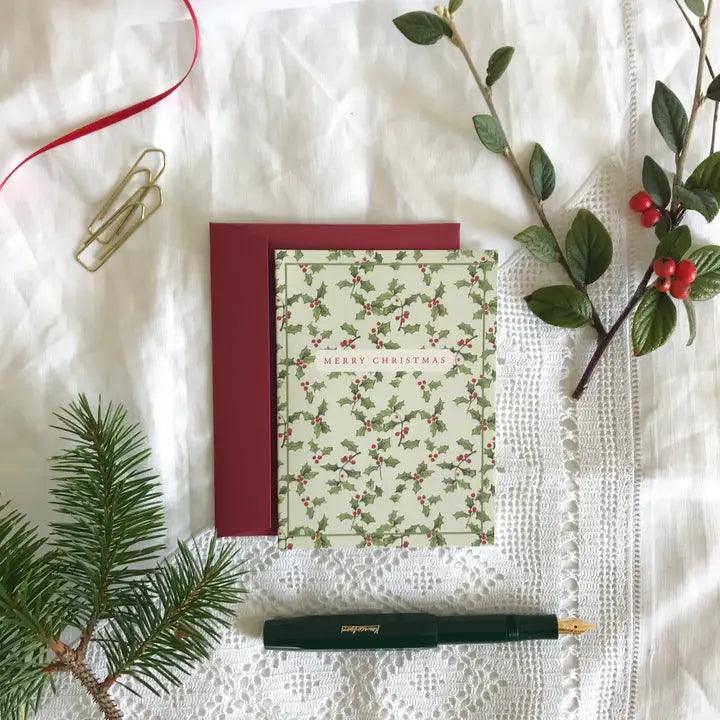 Vintage Style Holly Pattern Petite Christmas Card - Winterberries