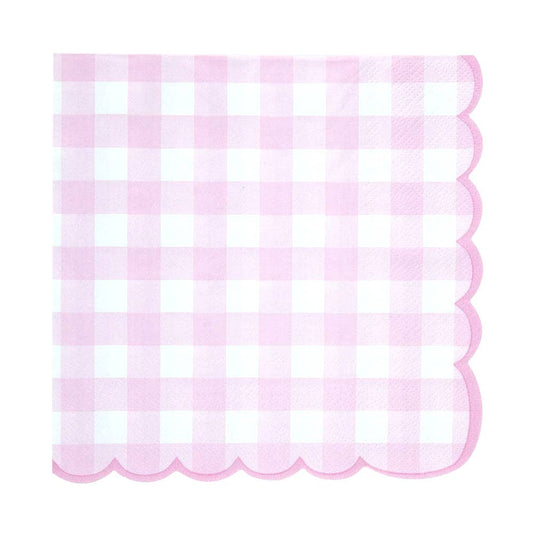 X16 PINK GINGHAM SCALLOPED PAPER NAPKINS - Winterberries