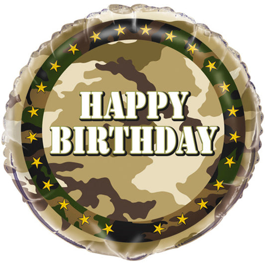 18" HAPPY BIRTHDAY CAMOUFLAGE FOIL BALLOON - Winterberries