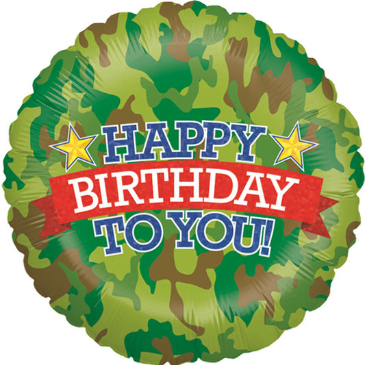 18" HAPPY BIRTHDAY CAMOUFLAGE ROUND FOIL BALLOON - Winterberries