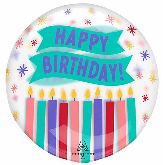 18" HAPPY BIRTHDAY CANDLES CLEAR BALLOON - Winterberries