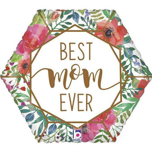 18" Best Mom Terrarium Hexagon Balloon - Winterberries