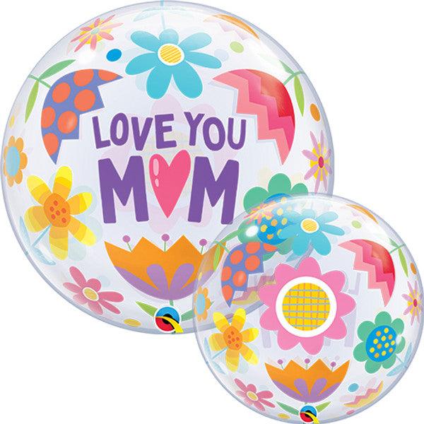 22" Love You Mum Flowers Bubble Balloon - Winterberries