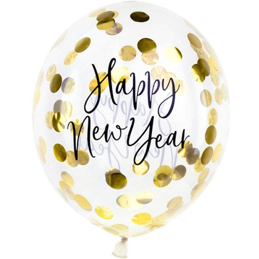 x3 12" HAPPY NEW YEAR CLEAR BALLOONS WITH CONFETTI - Winterberries
