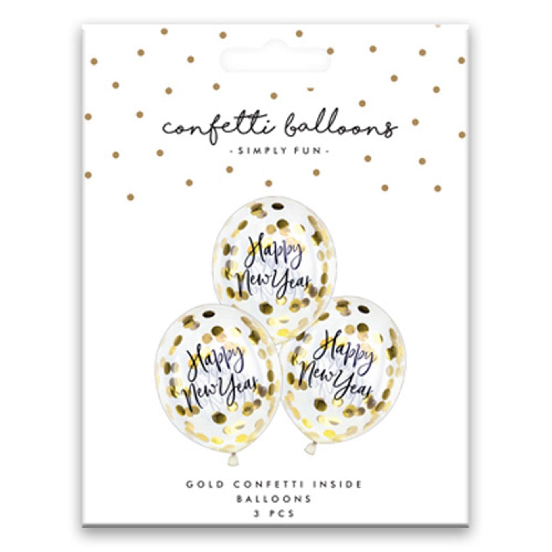 x3 12" HAPPY NEW YEAR CLEAR BALLOONS WITH CONFETTI - Winterberries