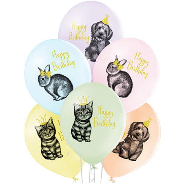 x6 12" HAPPY BIRTHDAY PETS PASTEL LATEX BALLOONS - Winterberries