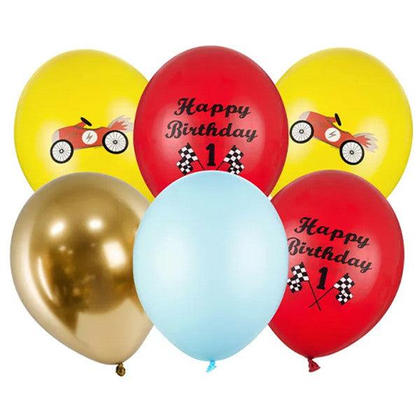 x6 12" HAPPY BIRTHDAY RACE CAR LATEX BALLOONS - Winterberries