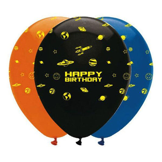 x6 12" HAPPY BIRTHDAY SPACE BLAST LATEX BALLOONS - Winterberries