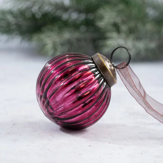 2" Mulberry Ribbed Glass Ball - Winterberries