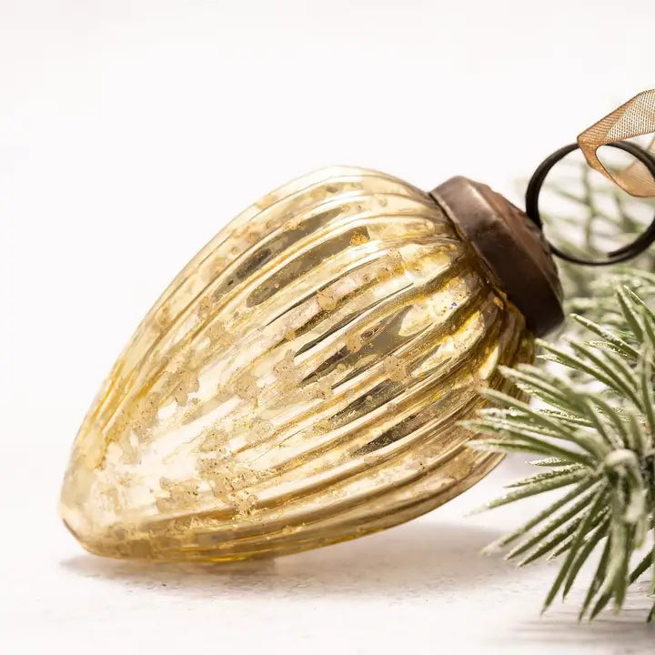 3" Gold Glass Pinecone Ornament - Winterberries