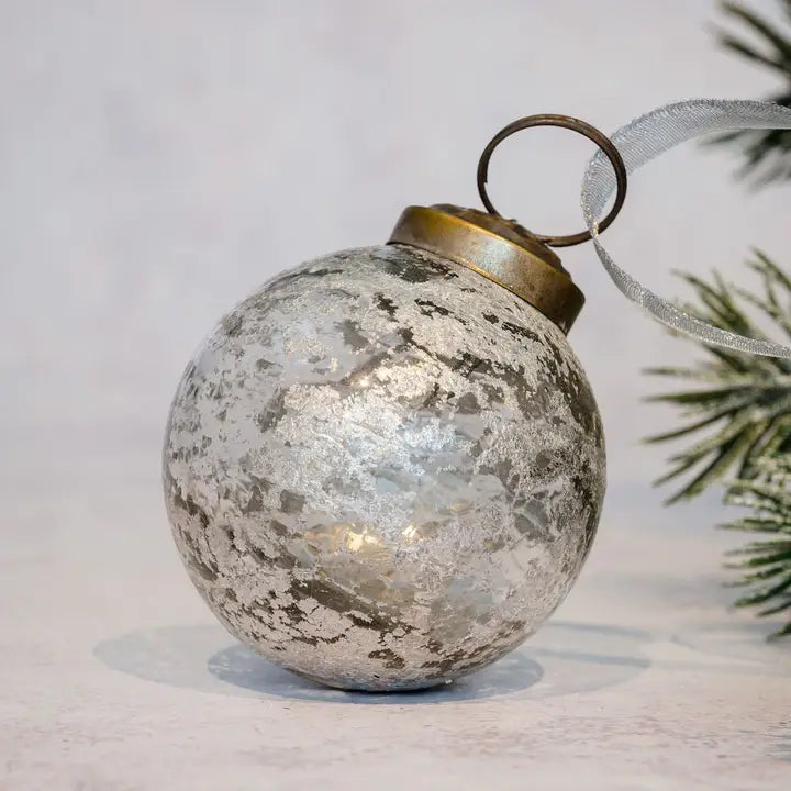 3" Silver Antique Foil Glass Bauble - Winterberries