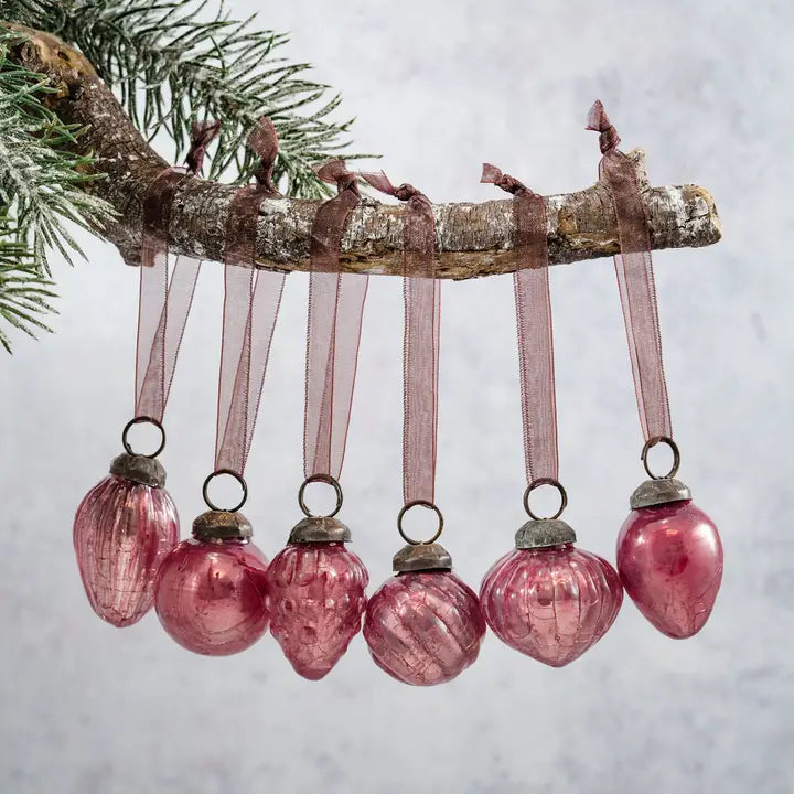 x6 1" Mauve Crackle Glass Baubles - Winterberries