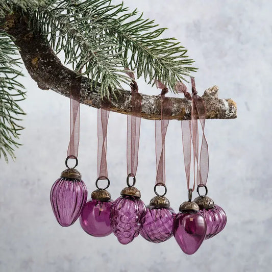 x6 1" Mulberry Luster Glass Baubles - Winterberries