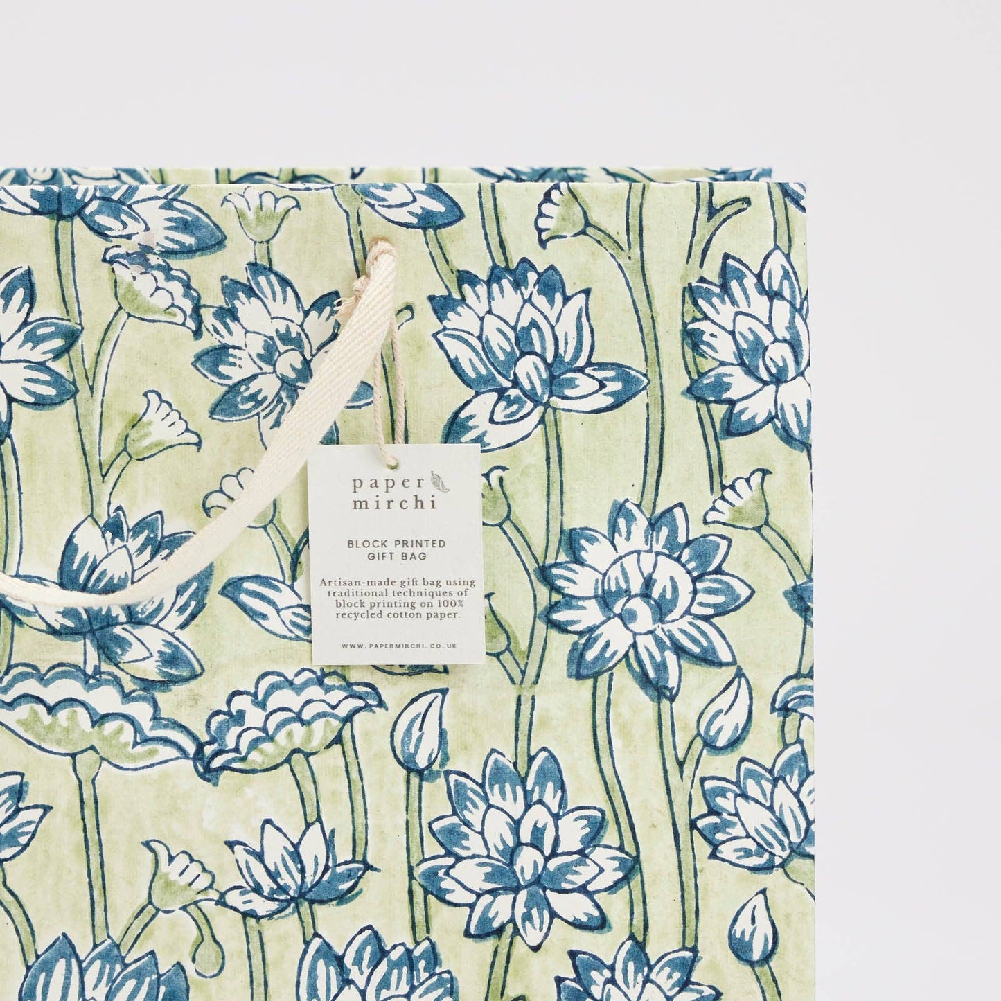 x1 Hand Block Printed Gift Bags (Large) - Indigo - Winterberries