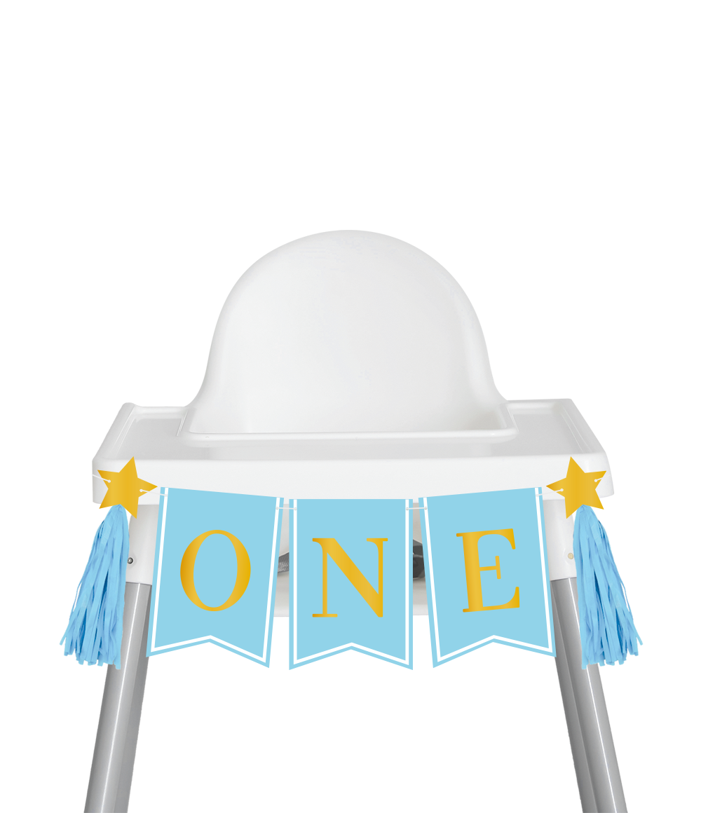 "ONE" HIGH CHAIR BLUE FIRST BIRTHDAY PARTY GARLAND - Winterberries