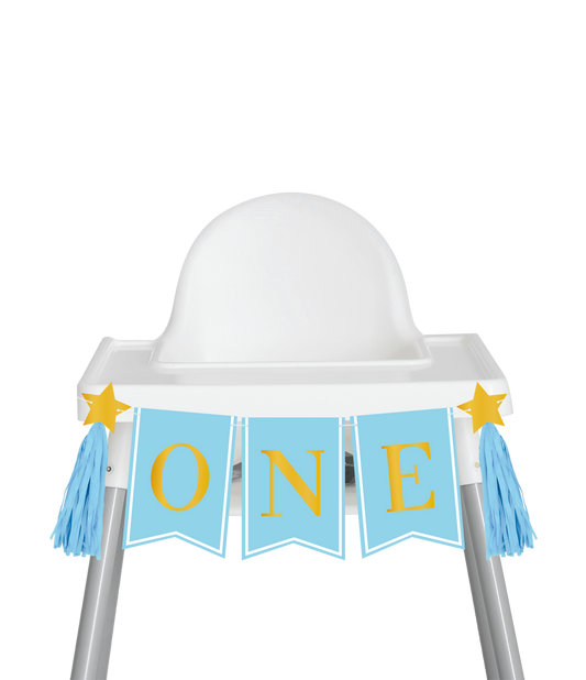 "ONE" HIGH CHAIR BLUE FIRST BIRTHDAY PARTY GARLAND - Winterberries