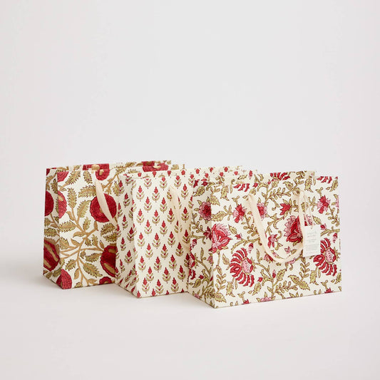 x1 Hand Block Printed Gift Bags (Medium) - Scarlet - Winterberries