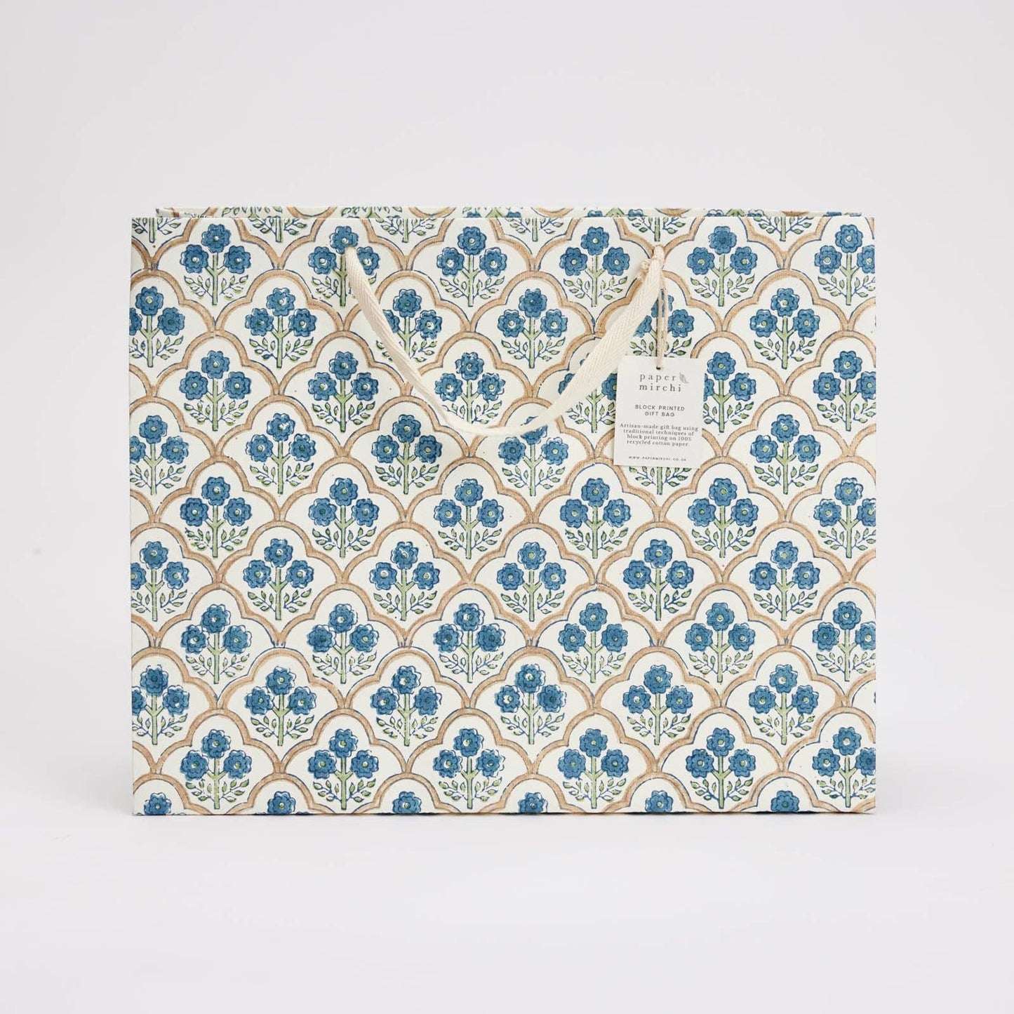 x1 Hand Block Printed Gift Bags (Large) - Indigo - Winterberries