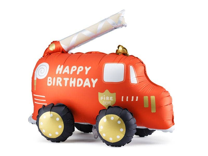 Partydeco Red Fire Truck Birthday Standing Foil Balloon