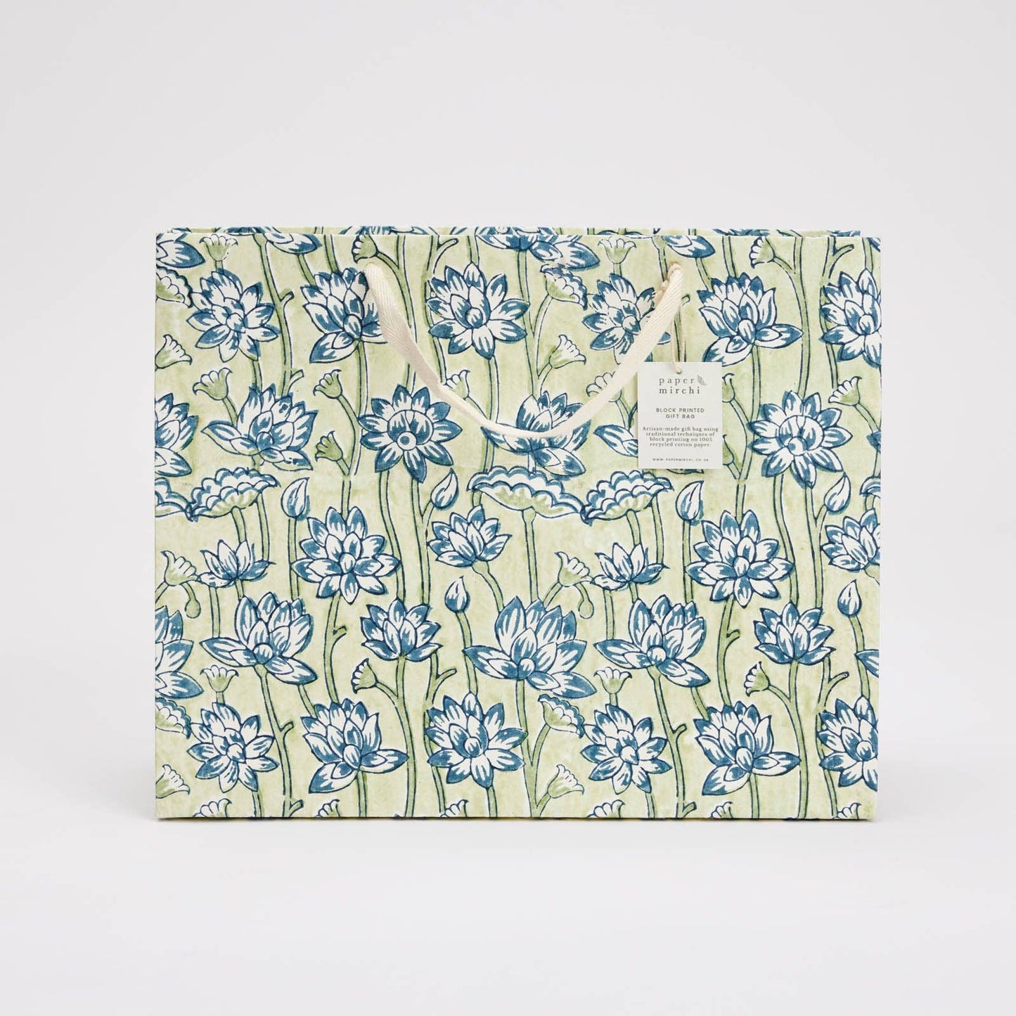 x1 Hand Block Printed Gift Bags (Large) - Indigo - Winterberries