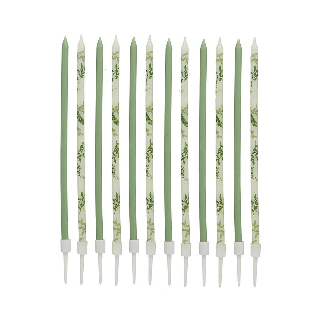 X12 SAGE GREEN BOTANICAL TALL SKINNY CANDLES