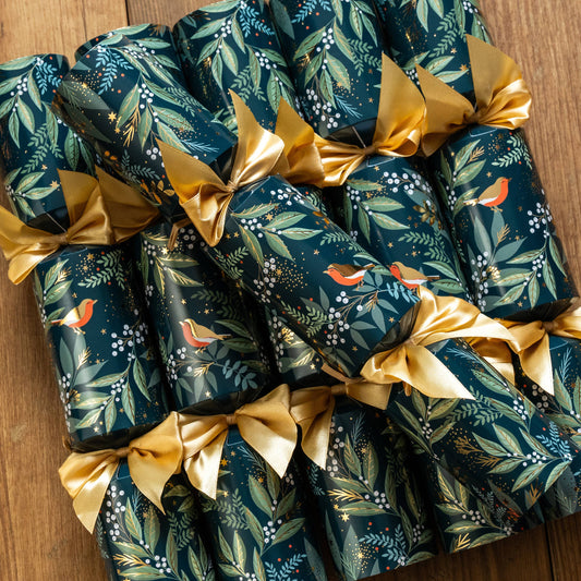 Sara Miller 13" Christmas Crackers Luxury Green Robins Eco - Winterberries