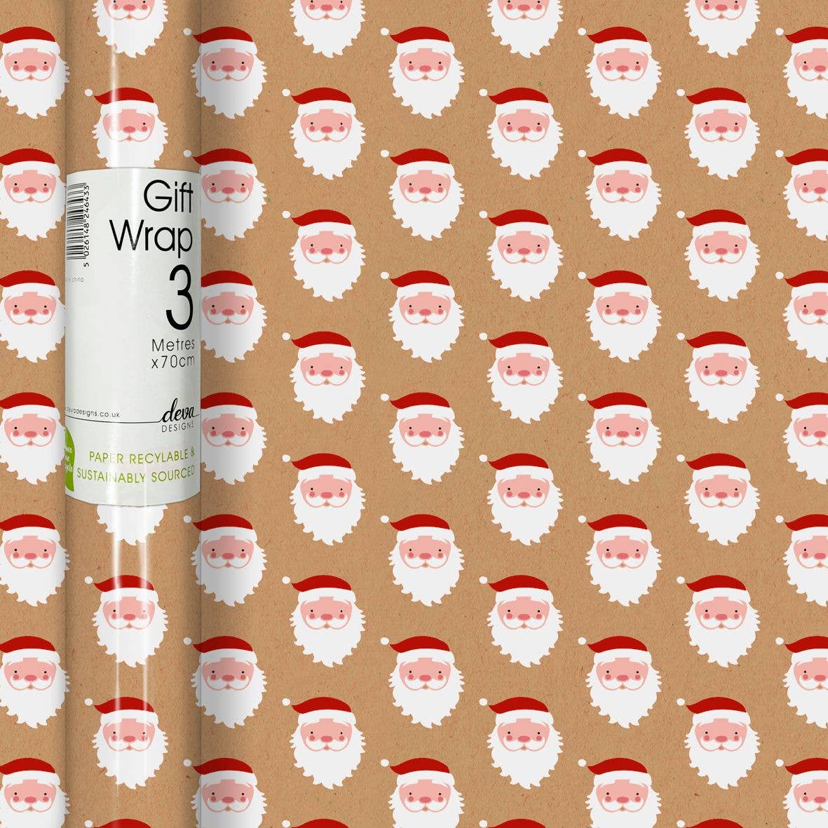 SANTA KRAFT WRAPPING PAPER, 3M X 70CM