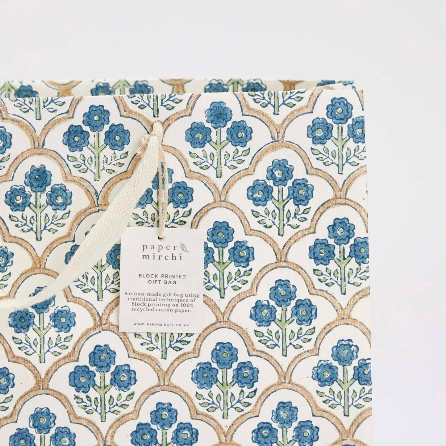 x1 Hand Block Printed Gift Bags (Large) - Indigo - Winterberries