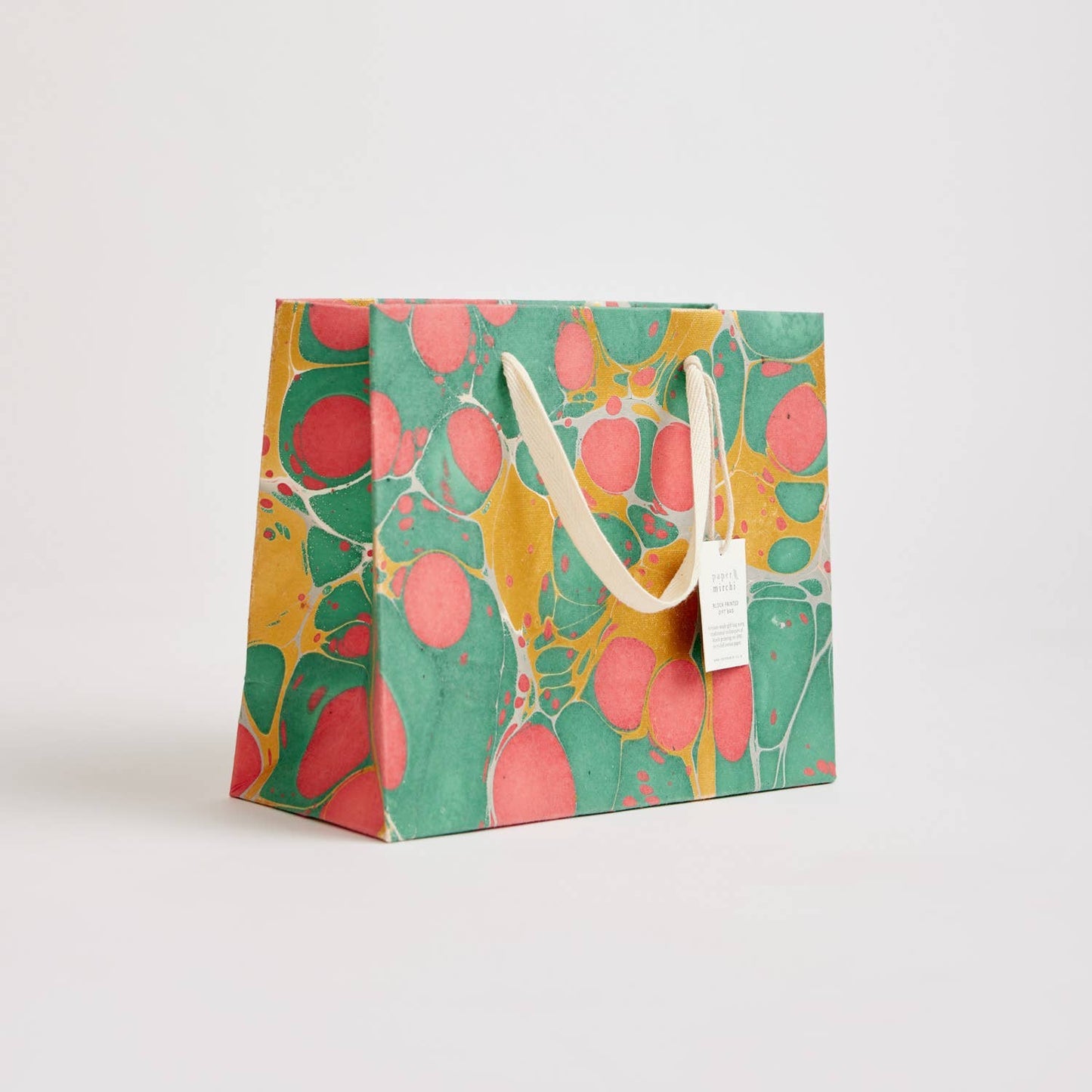 x1 Hand Marbled Gift Bag (Medium) - Festive Christmas Glitz - Winterberries