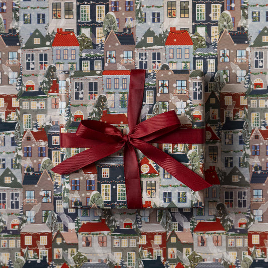 Christmas Gift Wrapping Paper 3M Houses FSC Snow - Winterberries