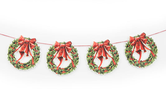 DIE-CUT CHRISTMAS WREATH WITH RED BOW PAPER GARLAND - Winterberries