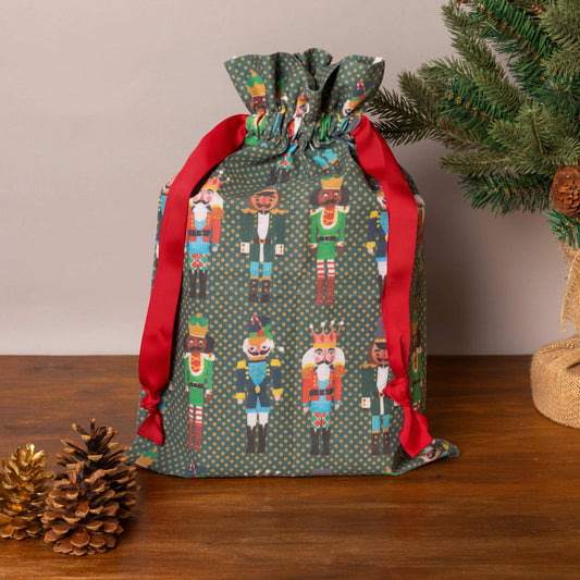 Christmas Reusable Gift Bag Eco Nutcracker Green - Winterberries