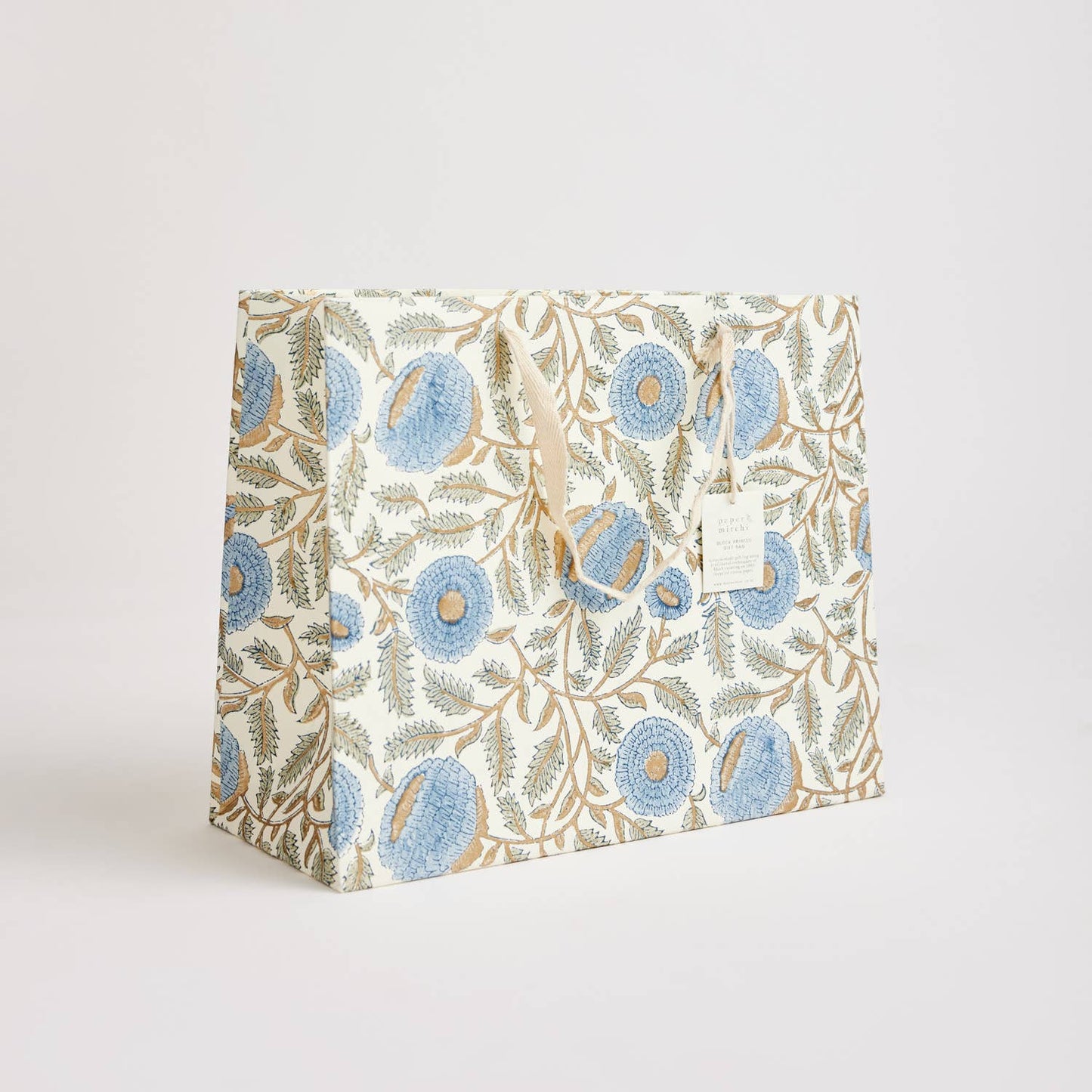 x1 Hand Block Printed Gift Bags (Large) - Blue Stone - Winterberries