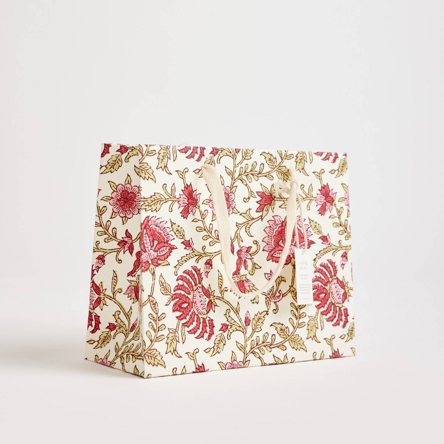 x1 Hand Block Printed Gift Bags (Medium) - Scarlet - Winterberries