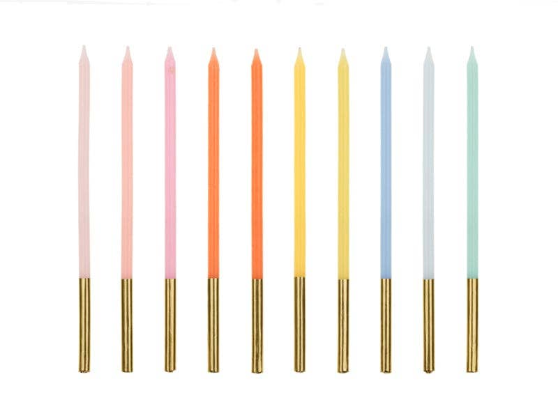 Partydeco Rainbow Gold Tip Cake Candles x 10