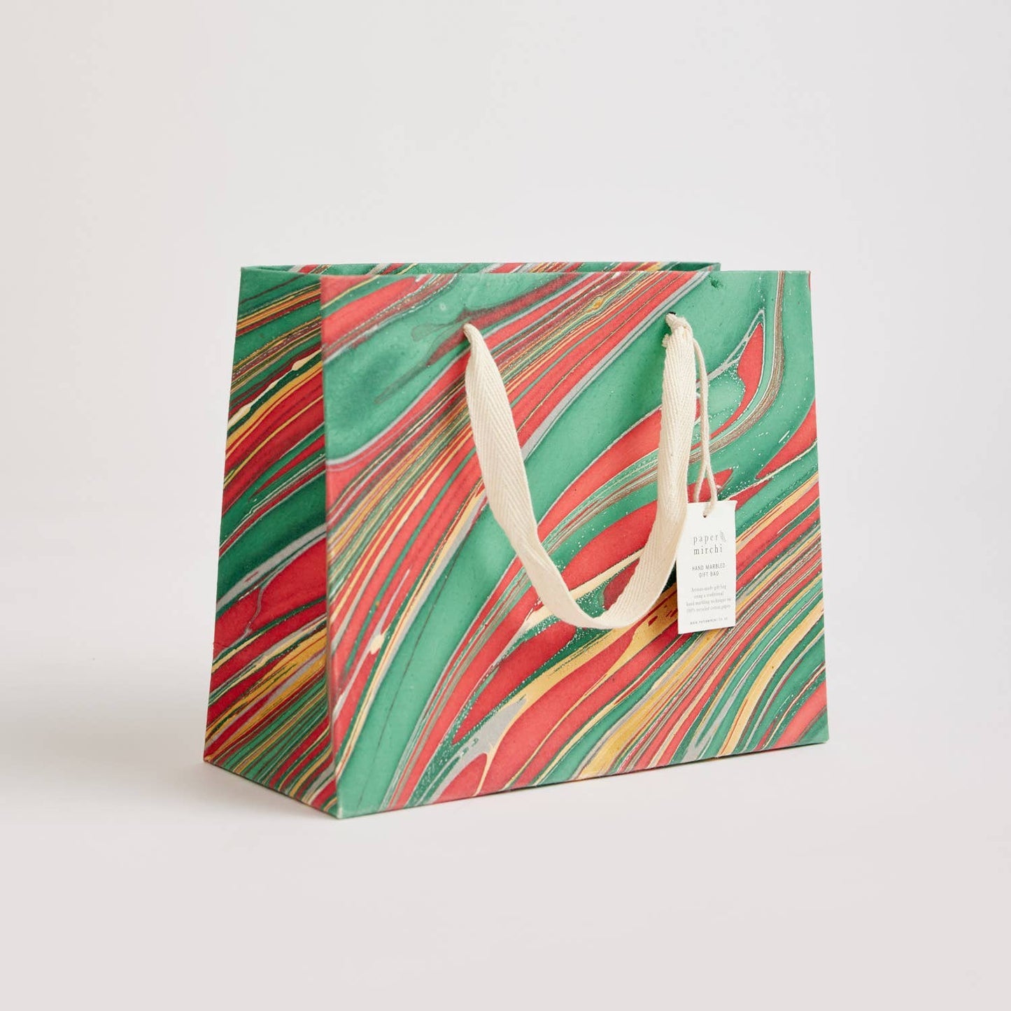 x1 Hand Marbled Gift Bag (Medium) - Festive Christmas Glitz - Winterberries