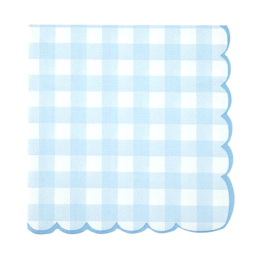 X16 BLUE GINGHAM SCALLOPED PAPER NAPKINS - Winterberries