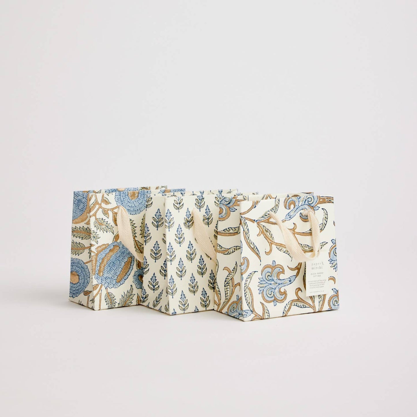 x1 Hand Block Printed Gift Bags (Small) - Blue Stone - Winterberries