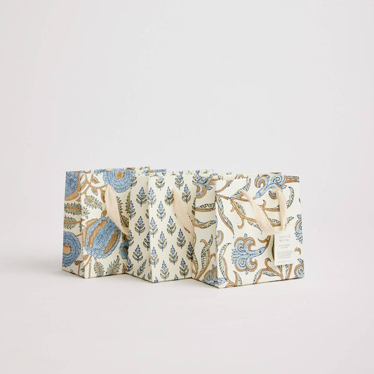 x1 Hand Block Printed Gift Bags (Small) - Blue Stone - Winterberries