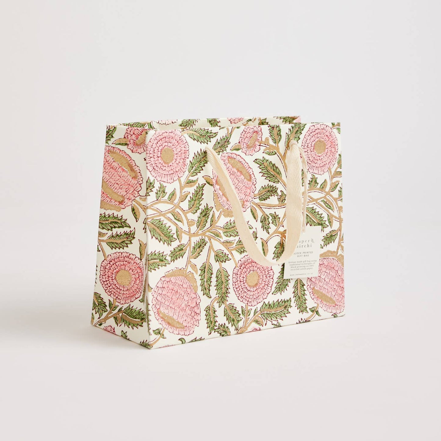 x1 Hand Block Printed Gift Bags (Medium) - Blush - Winterberries