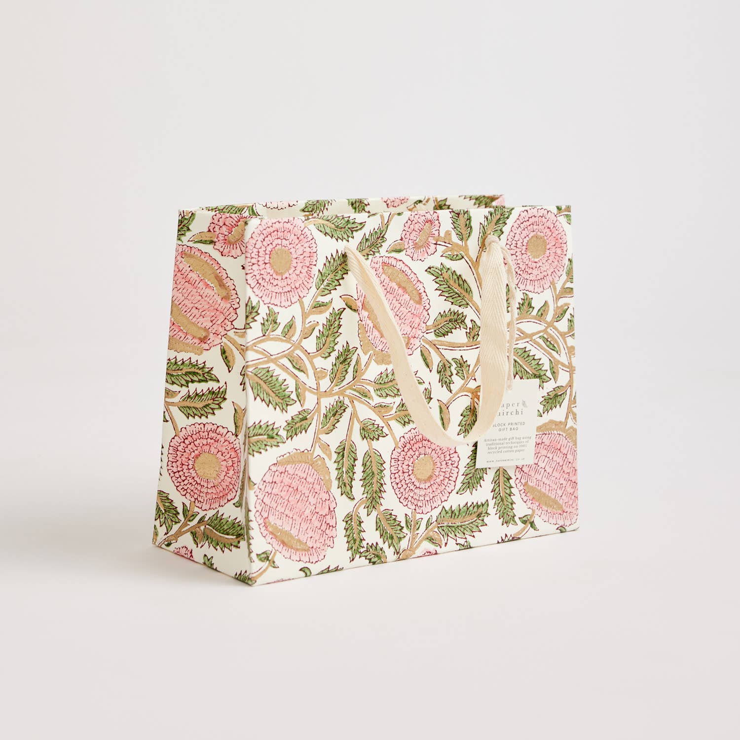 x1 Hand Block Printed Gift Bags (Medium) - Blush - Winterberries