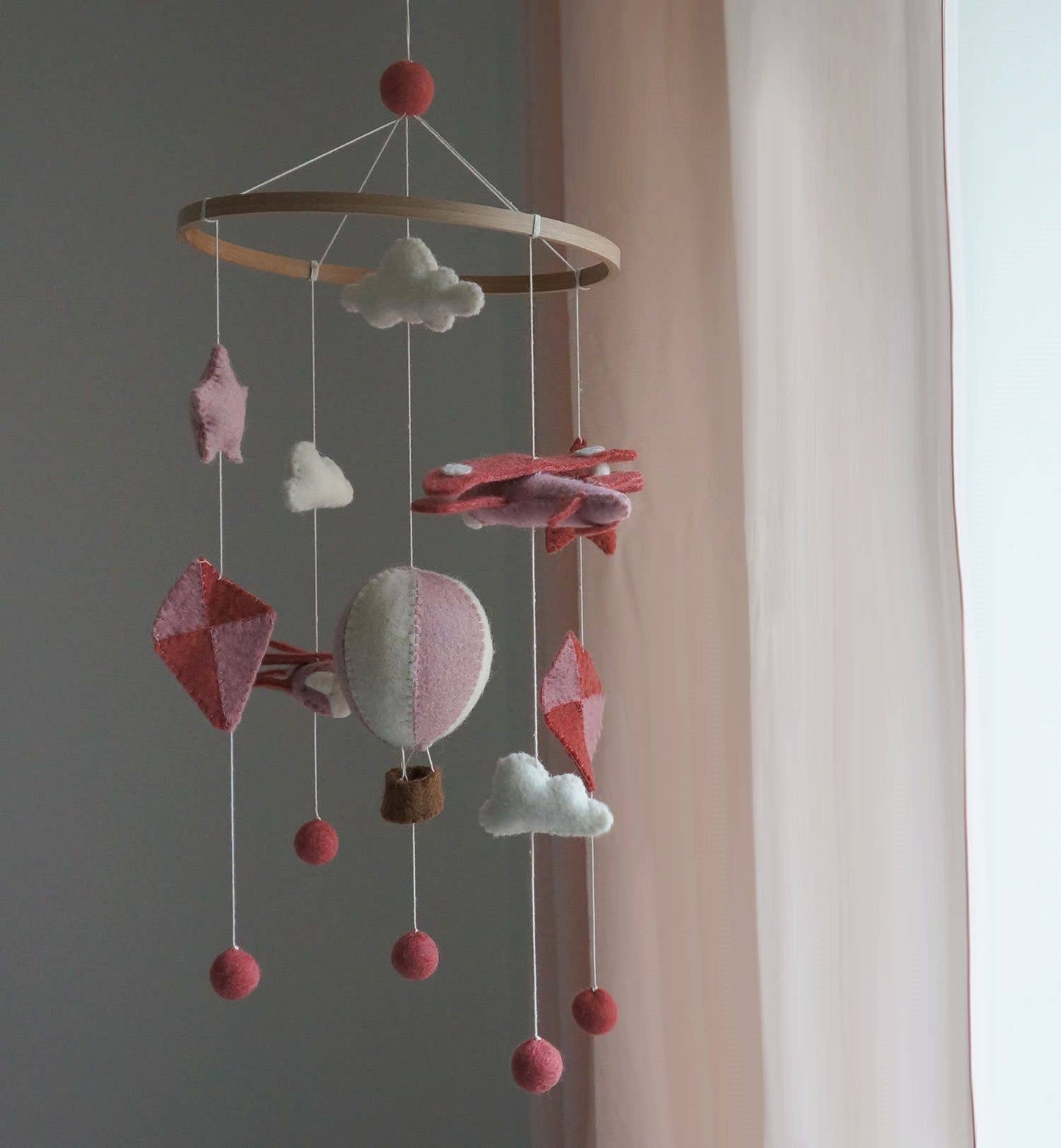 PINK AIR BALLOON, AIRPLANE, KITE FELT MOBILE - Winterberries