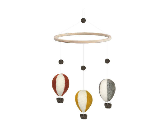 YELLOW, RED, GREY AIR BALLOON FELT MOBILE - Winterberries