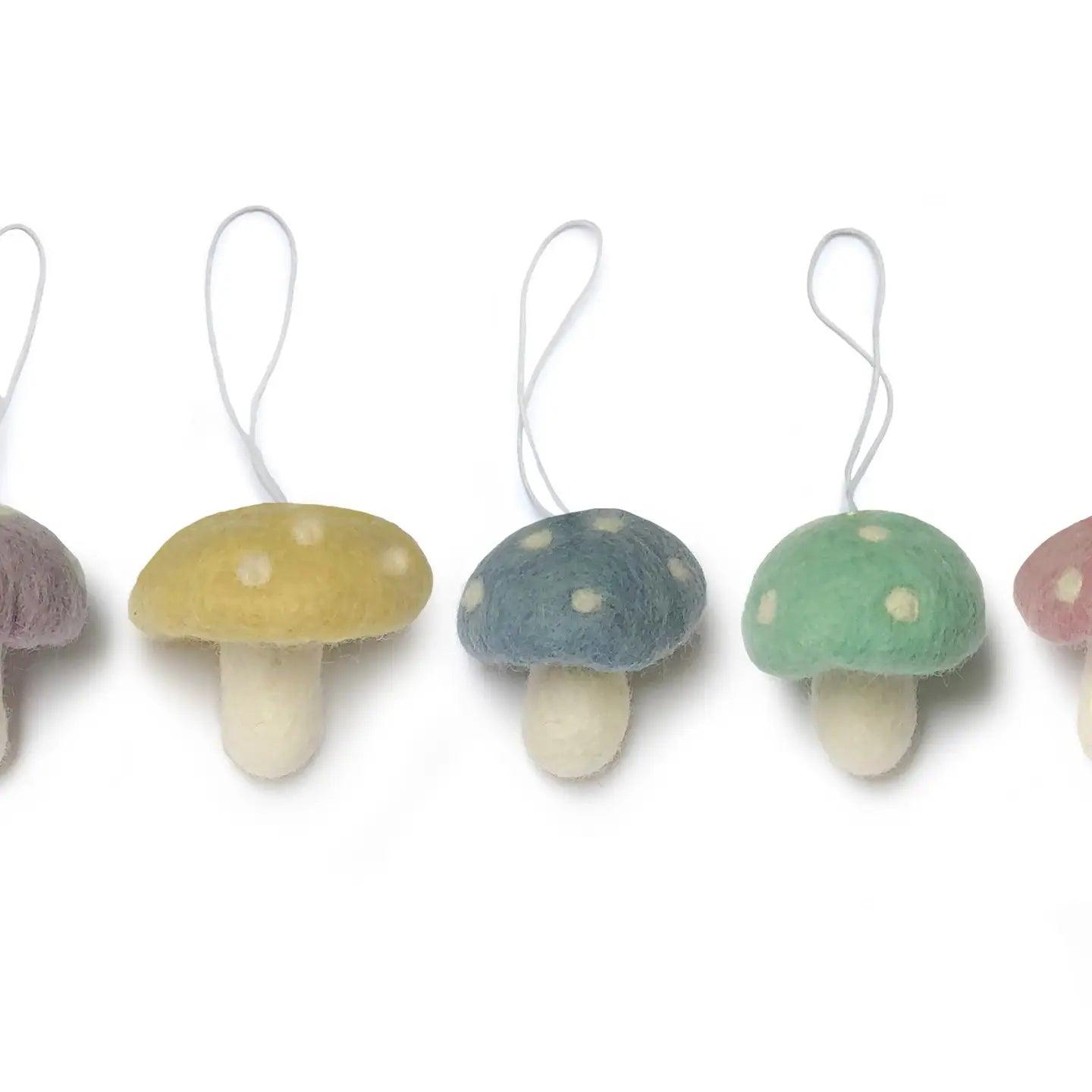 x4 Mushroom Wool Ornaments - Winterberries